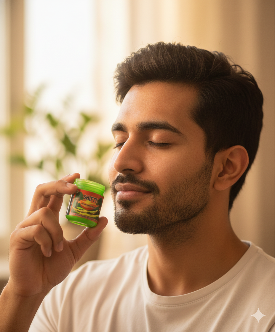 A man using swasti sanjeevani shiftt inhaler